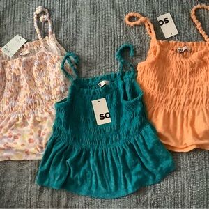 3. Juniors SO Ruffled Smocked Tank Orange ,Teal, L Lavender  Orange Flowers   XL